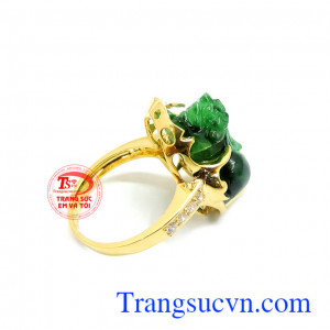 Tỳ hưu mông to mang tài lộc. Nhẫn nữ tỳ hưu ngọc cẩm thạch vàng 14k