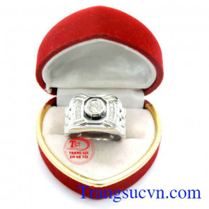 Nhẫn nam vàng trắng tinh tế, Nhẫn nam đẹp, nhẫn nam vàng trắng 10k thiết kế theo công nghệ Italy sáng bóng, bền màu