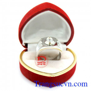 Nhẫn nam vàng trắng mặt đá 4 ly