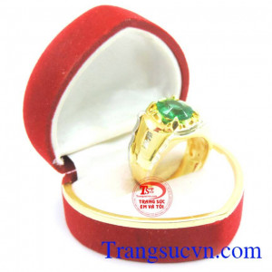Nhẫn nam vàng đá xanh chất lượng đảm bảo, nhẫn nam vàng gắn mặt đá màu xanh chất lượng vàng đảm bảo uy tín