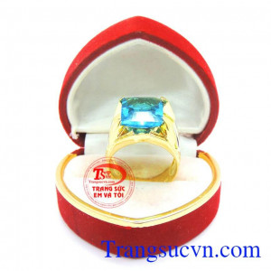 Chiếc Nhẫn vàng nam mặt đá xanh nước biển
