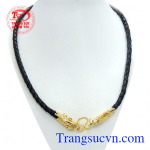 Dây da bọc vàng 10k sang trọng phù hợp đeo manh, vuôt, móng hổ, mặt dây chuyền vàng