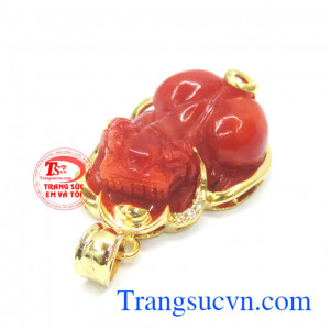 Tỳ hưu màu đỏ vàng 14k bảo hành 1 năm, khách hàng ưa chuộng, Tỳ hưu màu đỏ vàng 14k