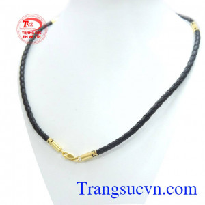 Dây da bọc vàng 10k 4 đốt, dây da được bện vào nhau xen kẽ