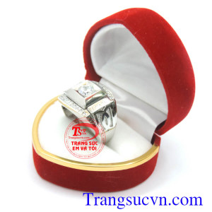 Nhẫn nam 10k vàng trắng đá trắng