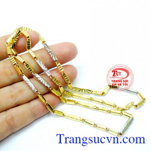 Dây nam đốt trụ may mắn, dây chuyền nam vàng 10k thiết kế khúc khắc hoa văn chìm sáng, nổi bật, phong cách nhỏ mà cá tính