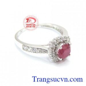 Nhẫn nữ vàng trắng ruby thiên nhiên có giấy kiểm định kèm theo,vàng trắng tinh khiết,Nhẫn nữ vàng trắng ruby bảo hành chu đáo,nhẫn nữ ruby món quà đẳng cấp