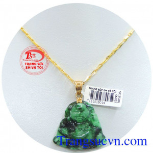 Bộ dây chuyền phật di lặc, phật di lặc cẩm thạch thiên nhiên hàng đẹp vân sơn thủy kết hợp với dây chuyền vàng kiểu đẹp.