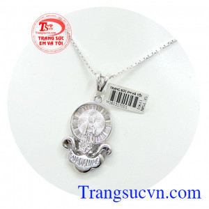 Bộ mặt dây vàng trắng Mẹ Maria đẹp, mặt dây công giáo, mặt dây chuyền vàng 18k, chế tác tinh xảo, mang đến bình an, may mắn cho người đeo.