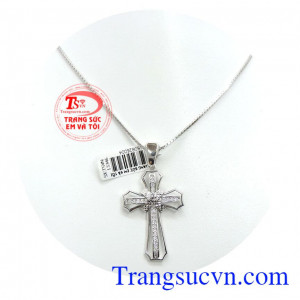 Bộ nữ trang chữ thập vàng 18k thánh giá vàng trắng 18k chế tác tinh tế đeo ở cổ cùng dây chuyền vàng 18k trắng sáng đẹp, đem lại sự bình an và hạnh phúc Thiên Đàng mai sau.