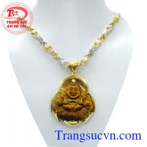 Mặt phật đá mắt hổ bọc vàng kết hợp cùng dây chuyền vàng nam đẹp,bảo hành 6 tháng,Giao toàn quốc, Mặt phật di lặc bộ dây vàng