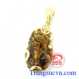 Tỳ hưu mắt hổ bọc vàng 10k, Mặt phật cho nữ chất lượng vàng đảm bảo,