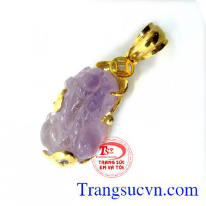 Mặt dây tỳ hưu tím bọc vàng,Tỳ hưu thạch anh tím thiên nhiên có kiểm định,