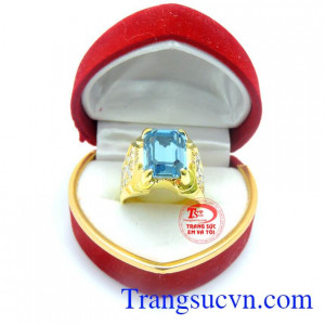 Nhẫn nam đá xanh vàng tây 10k