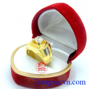 Nhẫn nam vàng tây gắn kim cương