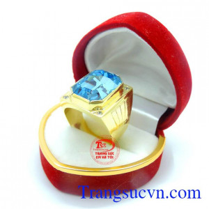 Nhẫn nam vàng 10k gắn đá xanh