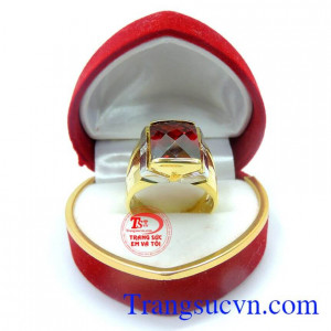 Nhẫn vàng tây đá đỏ dành cho nam,Nhẫn vàng tây đá màu đỏ vàng màu viên đá hình chữ nhật, tinh tế và bền đẹp