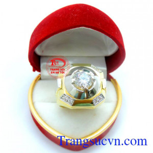 Nhẫn phong thủy, nhẫn nam gắn đá quý uy tín chất lượng nhãn nam gắn kim cượng nhân tạo 8 ly