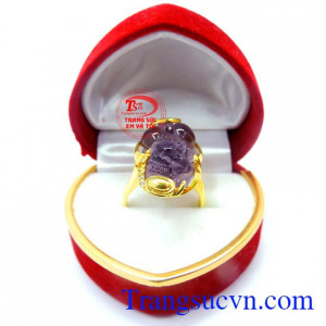 Nhẫn nữ tỳ hưu vàng 10k đá tím