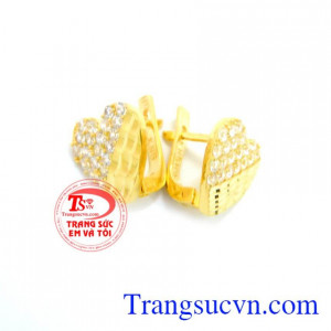 hoa tai vàng 10k cao quý, hoa tai đẹp, chất lượng đảm bảo,Hoa tai vàng tây 10k đôi trái tim