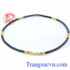Dây da thật bọc vàng 6 đốt chế tác kiểu đẹp.
