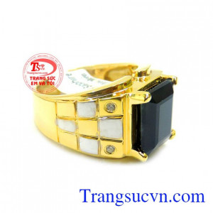 Nhẫn nam đá sapphire quý đẹp vàng 14k
