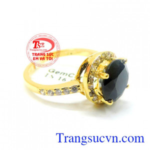nhẫn nữ vàng tây 14k đính đá sapphire lục vàng thiên nhiên đẹp, sang trọng.