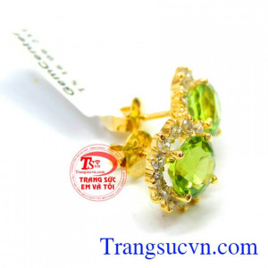 Chế tác đôi hoa tai theo yêu cầu như, hoa tai vàng tây, vàng 10k, hoa tai vàng 14k, Hoa tai đá peridot thiên nhiên đẹp