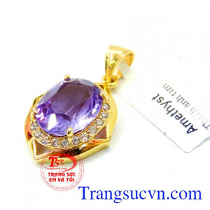 Mặt dây đá quý thạch anh tím TSVN tinh tế, sang trọng.