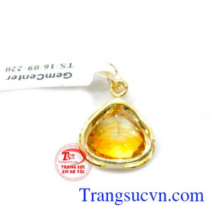 Mặt nữ thạch anh vàng bọc vàng 14k chất lượng.