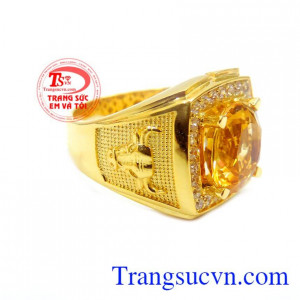 Nhẫn nam đá thạch anh vàng mạnh mẽ