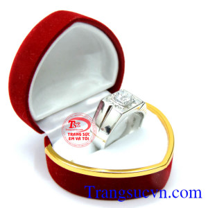 Nhẫn nam vàng trắng đính đá sang trọng Nhẫn nam vàng 18k trắng sang trọng hợp thời trang
