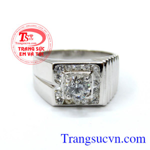 Nhẫn nam vàng trắng đính đá sang trọng