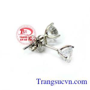 Hoa tai vàng trắng gắn kim cương