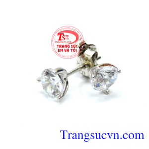 Hoa tai vàng trắng gắn kim cương