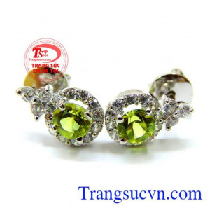 Bán Đôi hoa tai đá peridot thiên nhiên vàng 18k sang trọng, Bông tai peridot thiên nhiên,