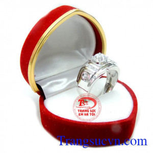 Nhẫn nam vàng trắng đính đá mạnh mẽ là vàng trắng chất lượng đảm bảo