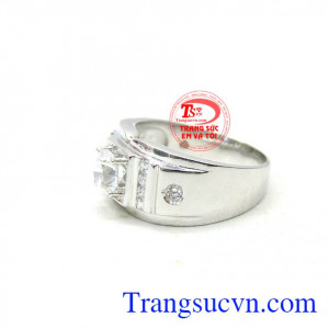 Nhẫn đeo ngón giữa, chiếc nhẫn vàng trắng nam gắn kim cương nhân tạo