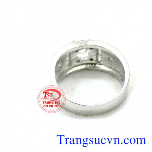 Nhẫn nam vàng trắng đính đá mạnh mẽ