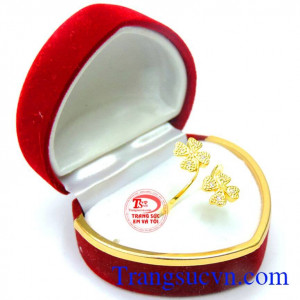 Nhẫn nữ vàng đôi hoa xành điệu