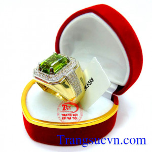 Sản phẩm nhẫn nam đẹp perodot Mệnh Mộc + Hỏa Nhẫn vàng nam vàng tây peridot xanh lá hợp mệnh,thiết kế 3D nhẫn nam phượng hoàng