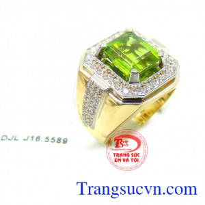 Nhẫn nam gắn đá peridot tự nhiên