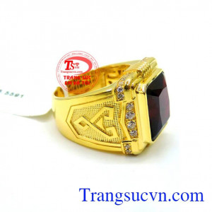 Nhẫn nam vàng 14k đá Garnet đẹp