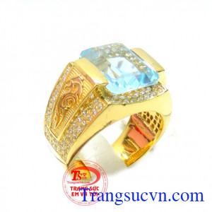 Công ty trang sức em và tôi Bán chiếc nhẫn nam vàng Topaz xanh nước biển vàng 18k dành cho nam