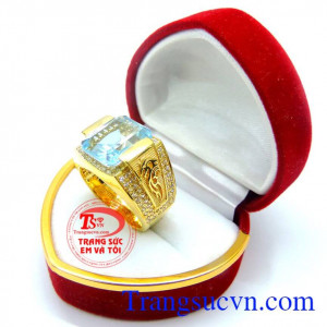 Nhẫn nam vàng Topaz xanh nước biển