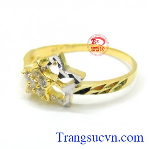 Nhẫn nữ vàng tây 10k thiết kế kiểu dáng  sang trọng quý phái. Nhẫn nữ vàng ngôi sao may mắn