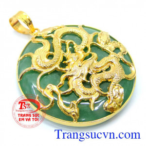 mặt0 jadeite vàng 10k tinh tế, mặt ngọc cẩm thạch thiên nhiên chuẩn chất lượng, Mặt dây jadeite bọc rồng vàng 10k