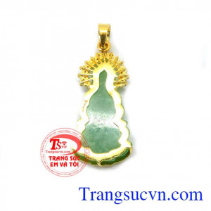 Mặt quan âm bọc vàng 10k mặt dây vàng tây cho phái đẹp đeo cổ phù hợp đeo cùng dây da bọc vàng,