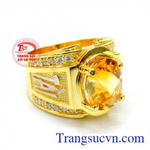 Nhẫn nam 14k đá thạch anh vàng đẹp