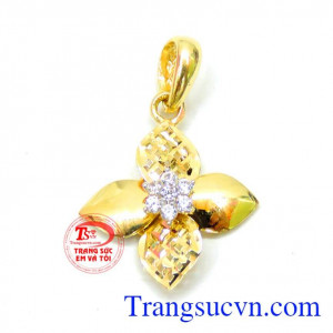 Mặt dây nữ tính hoa 4 cánh đẹp mặt nữ vàng 10k đẹp, giá chuẩn, thiết kế kiểu dáng Korea sang trọng quý phái